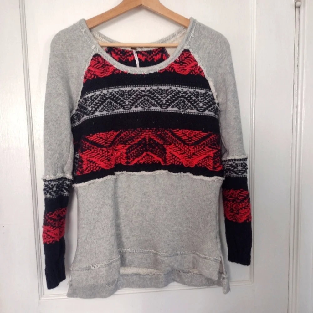 Free People Snow Angel Pullover Boho Aztec Sweater - Picture 4 of 16